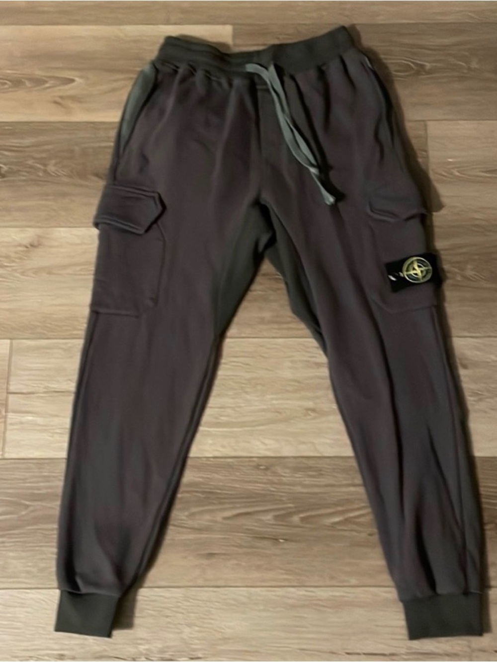 Stone Island Dark Gray Cargo Sweatpants with Black Patch